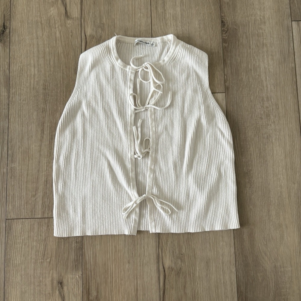 Abercrombie & Fitch Ribbed Tie Front Sweater Vest Women Small S White Sleeveless